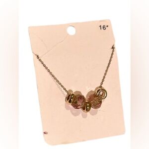 Gold and Pink Butterfly Pendant Necklace